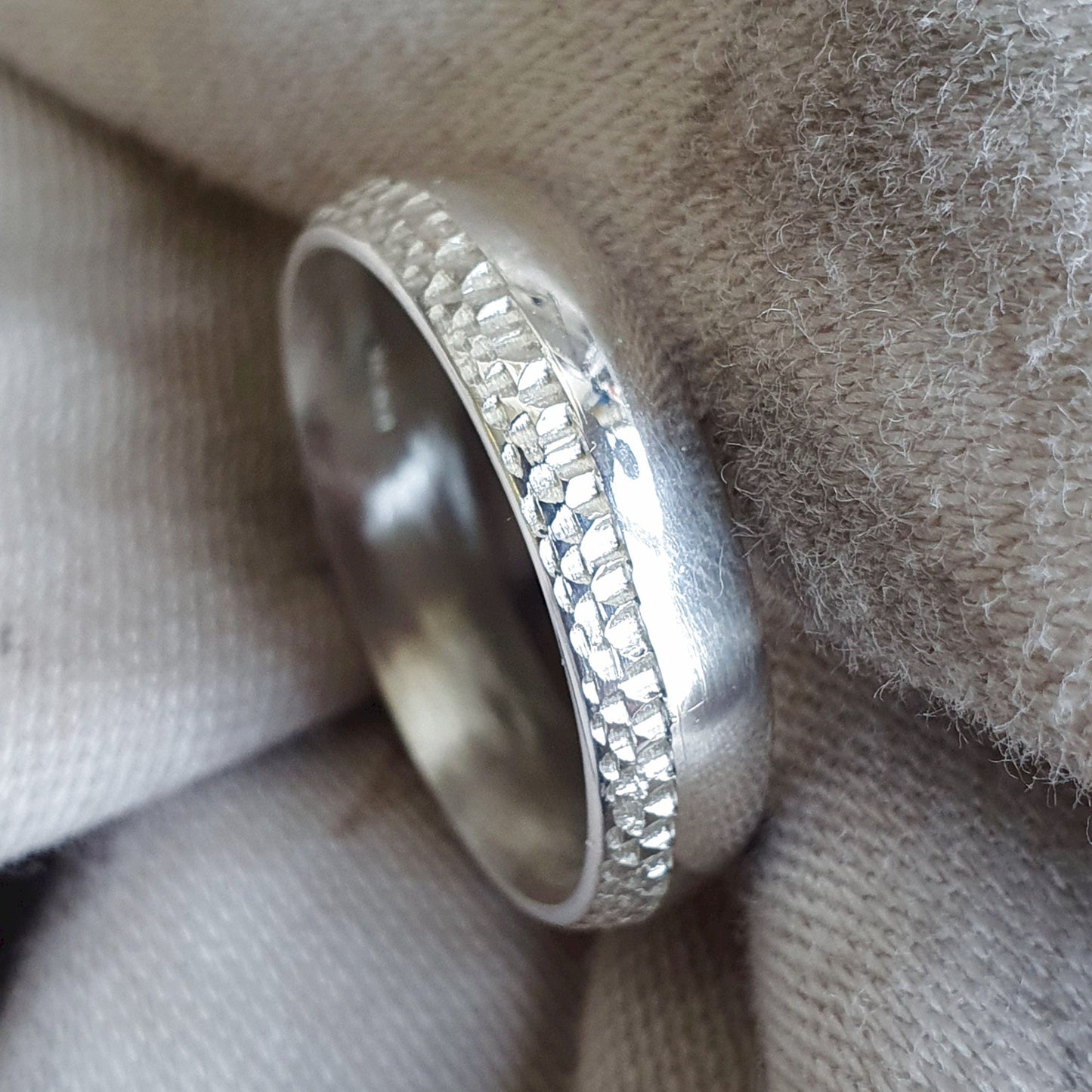 White gold broad wedding ring, Ullswater designer band.