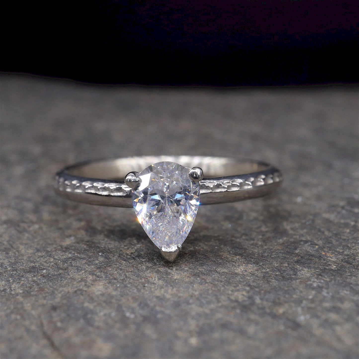 Solitaire pear engagement ring, Ullswater large moissanite design