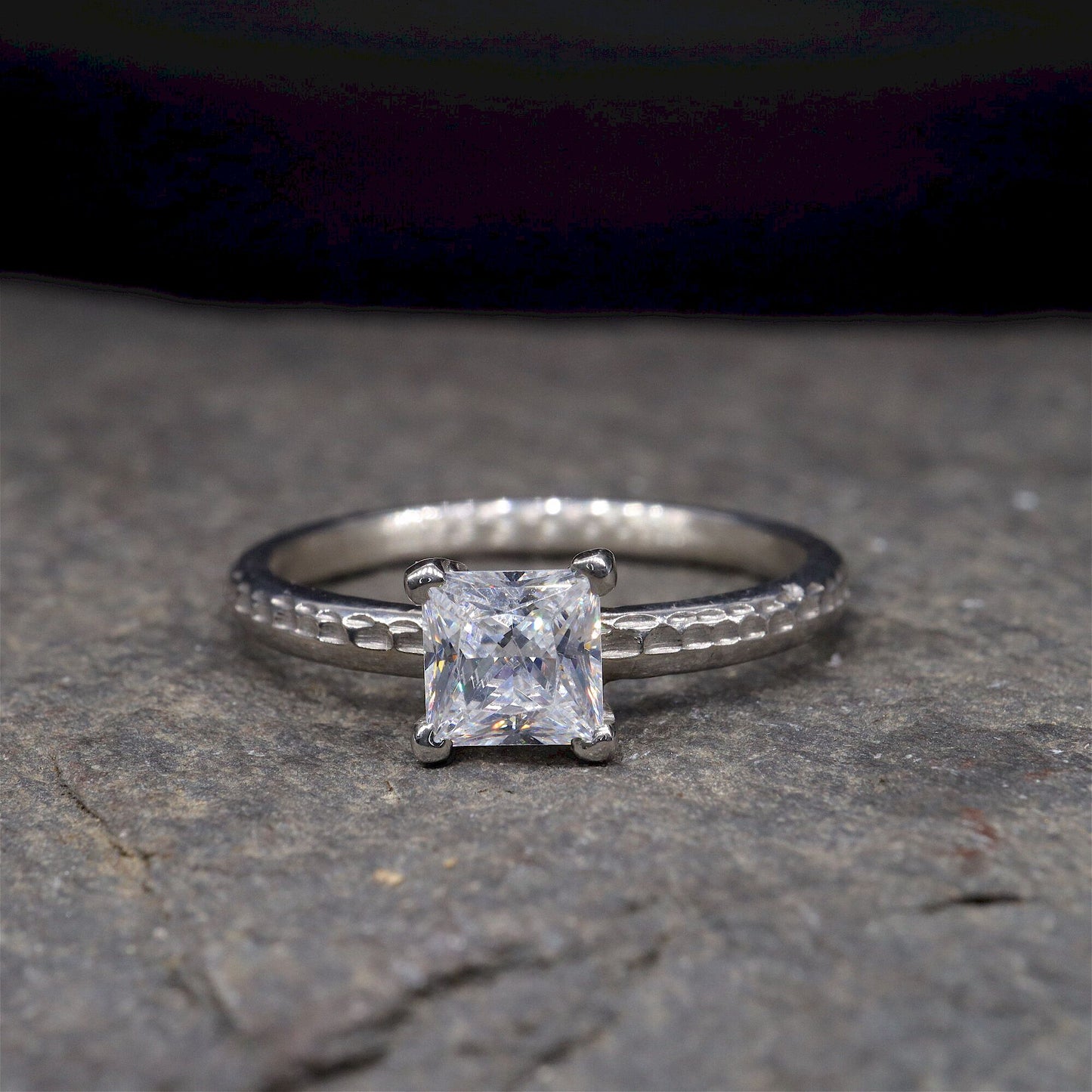 Solitaire square princess cut engagement ring, Ullswater large moissanite design