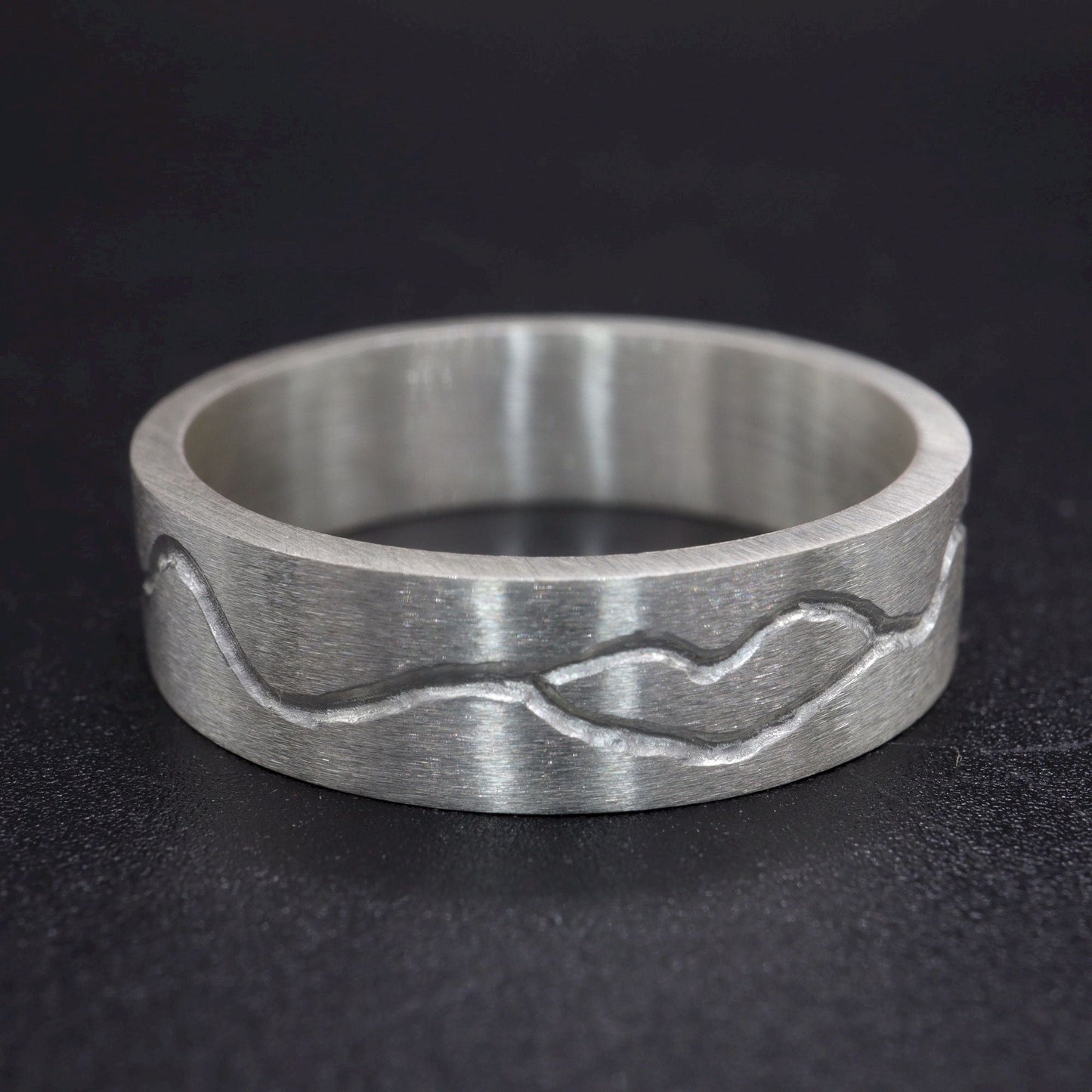 Commitment, Promise, Engagement mens ring - flat carved textured band - Water Beck design.