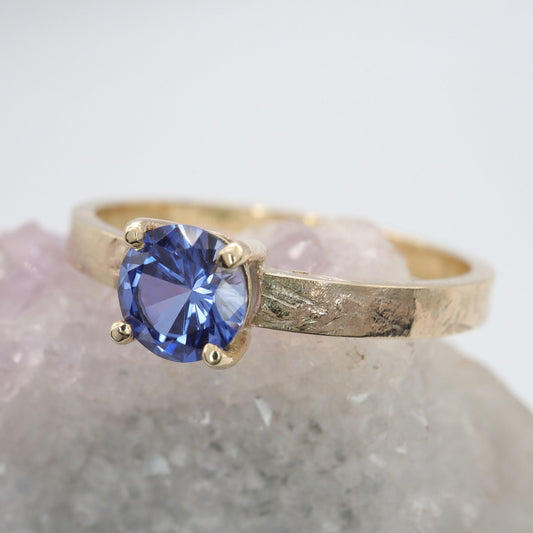 Blue sapphire solitaire gold ring, Windermere design