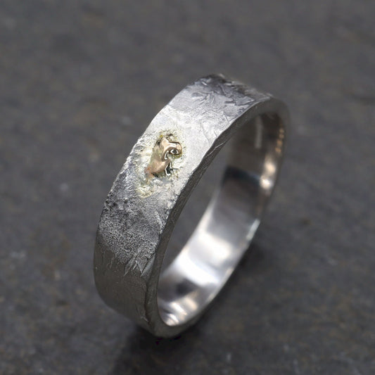 Silver and gold ring - hammered textured band - Windermere Sunspot design.