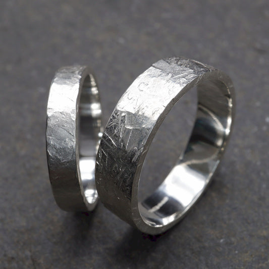 Silver wedding ring set - Windermere design, for men and women