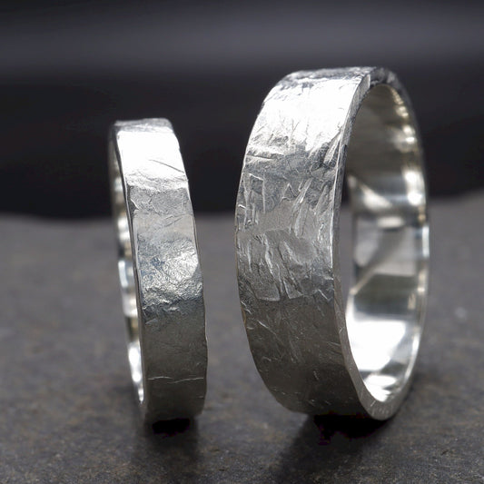 Silver wedding ring set - Windermere design, for men and women