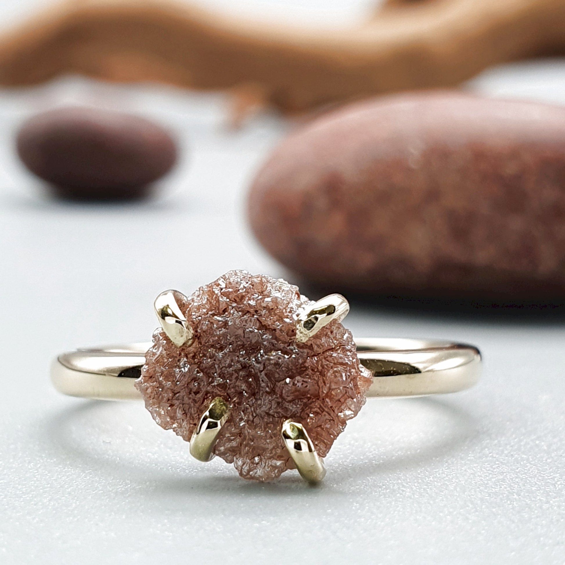 Red uncut raw diamond solitaire handmade ring, (DA03