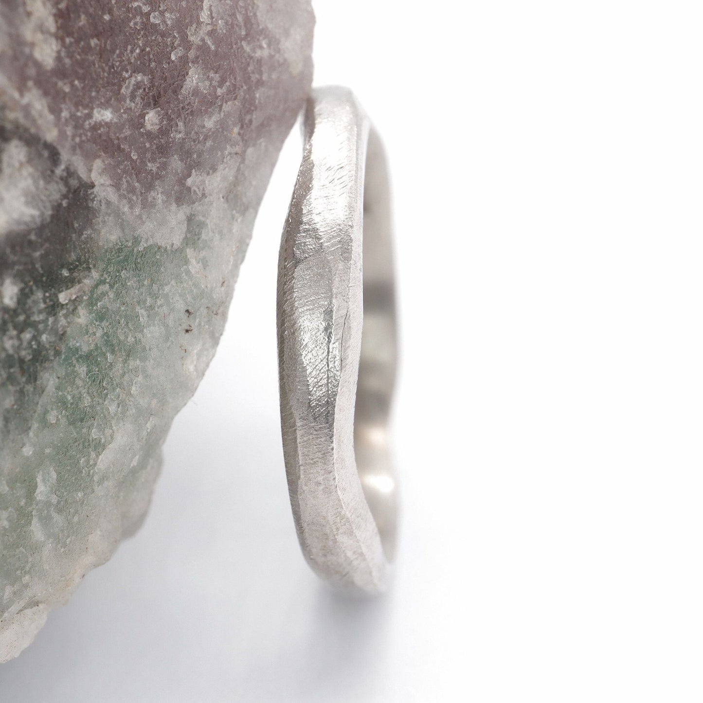 Narrow wedding ring, silver Beach Sand design