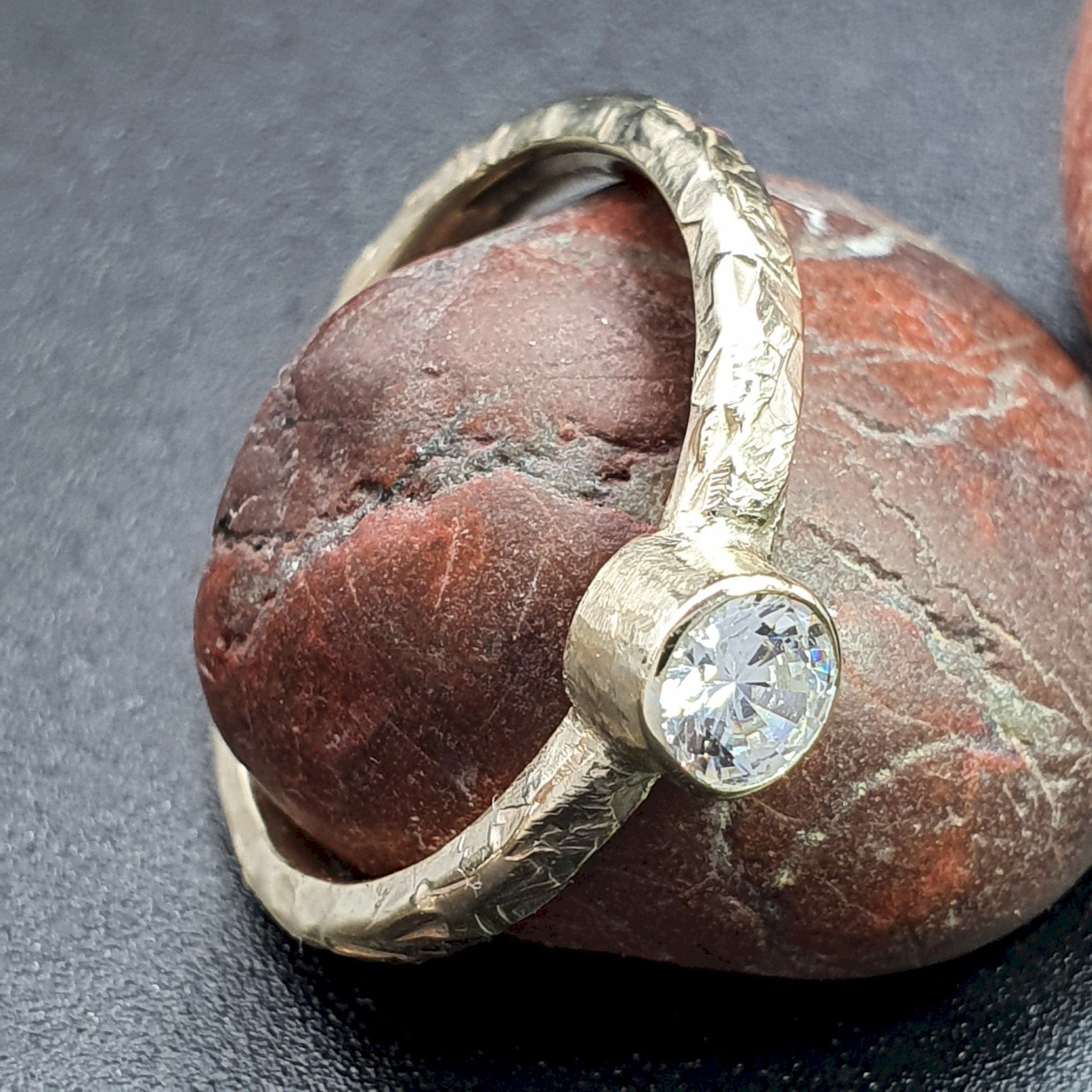 Solitaire diamond engagement ring, yellow gold. Medium Fire design - Cumbrian Designs