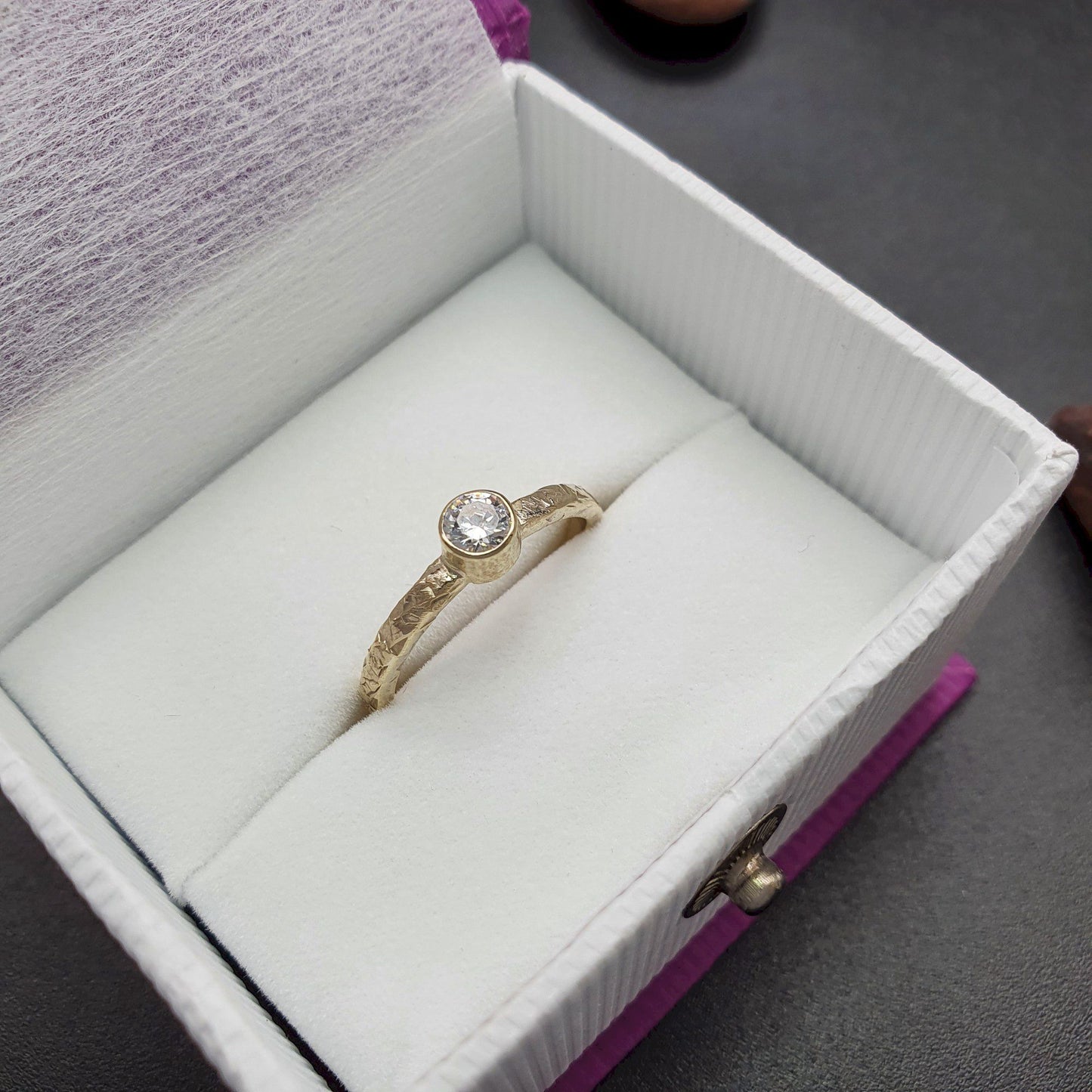 Solitaire diamond engagement ring, yellow gold. Medium Fire design - Cumbrian Designs
