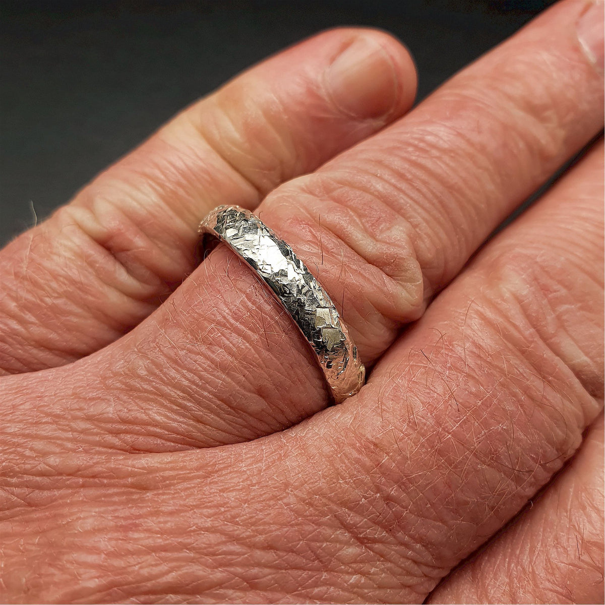 Wedding ring, thin silver Fire hammered design – Cumbrian Designs Jewellery
