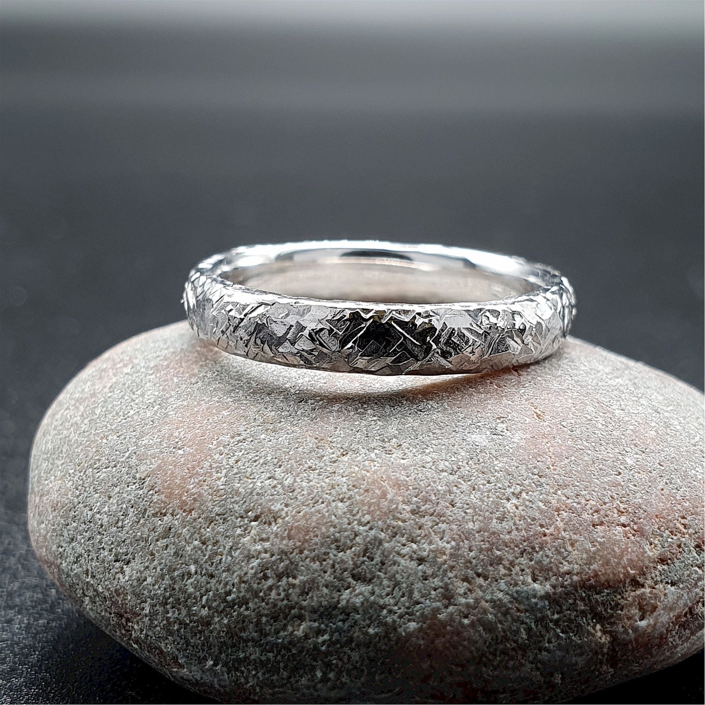 Wedding ring, thin white gold Fire hammered design - Cumbrian Designs