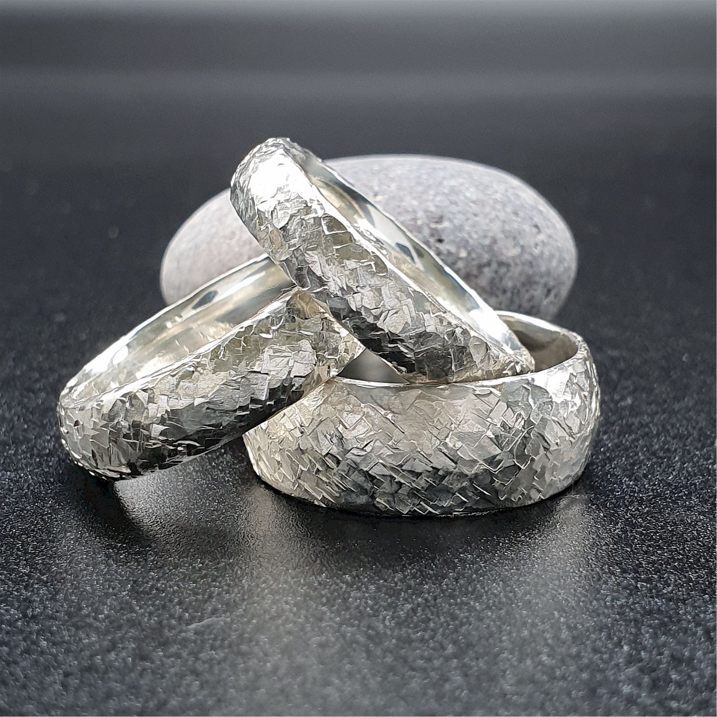 Wedding ring, broad silver Fire hammered design - Cumbrian Designs