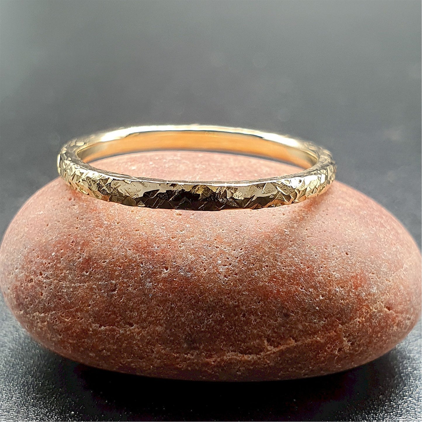 Wedding ring, thin yellow gold Fire hammered design - Cumbrian Designs