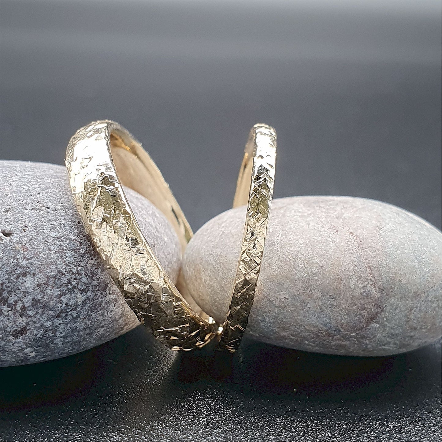 Wedding ring, thin yellow gold Fire hammered design - Cumbrian Designs