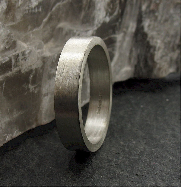 White gold flat thin wedding ring. - Cumbrian Designs