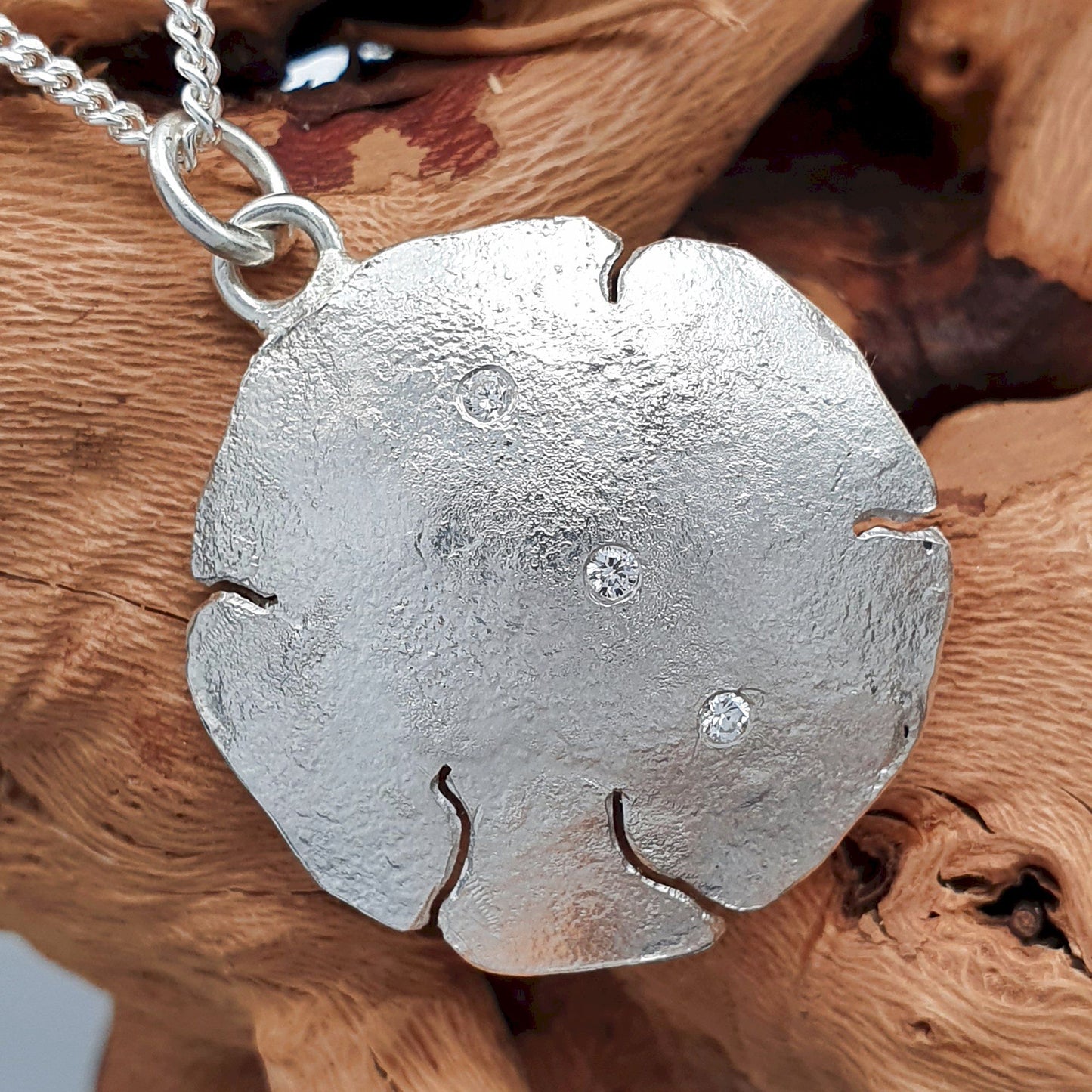 CDiamond silver and gold pendant, Fracture three stone design - Cumbrian Designs