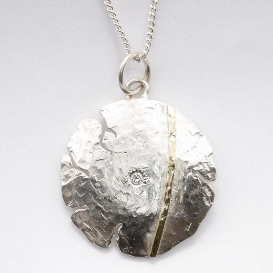Diamond set silver and gold pendant, Lake Lilies design