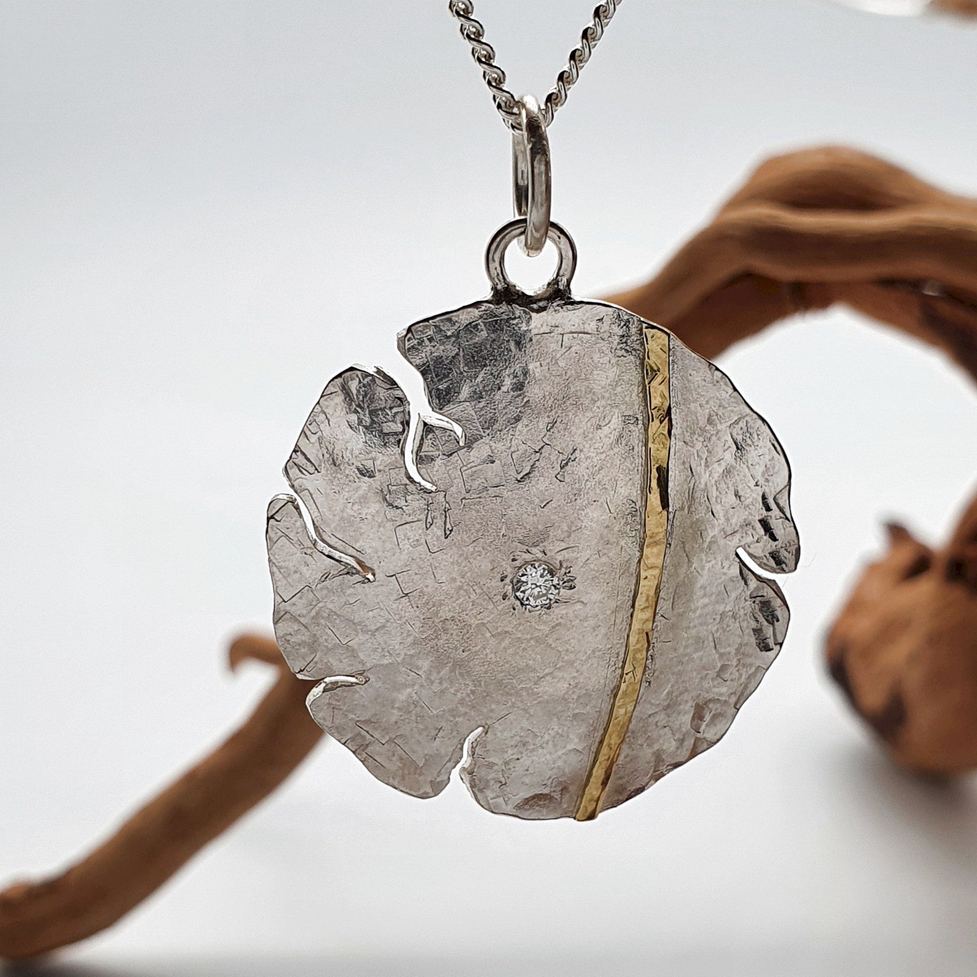 Diamond set silver and gold pendant, Fracture design - Cumbrian Designs