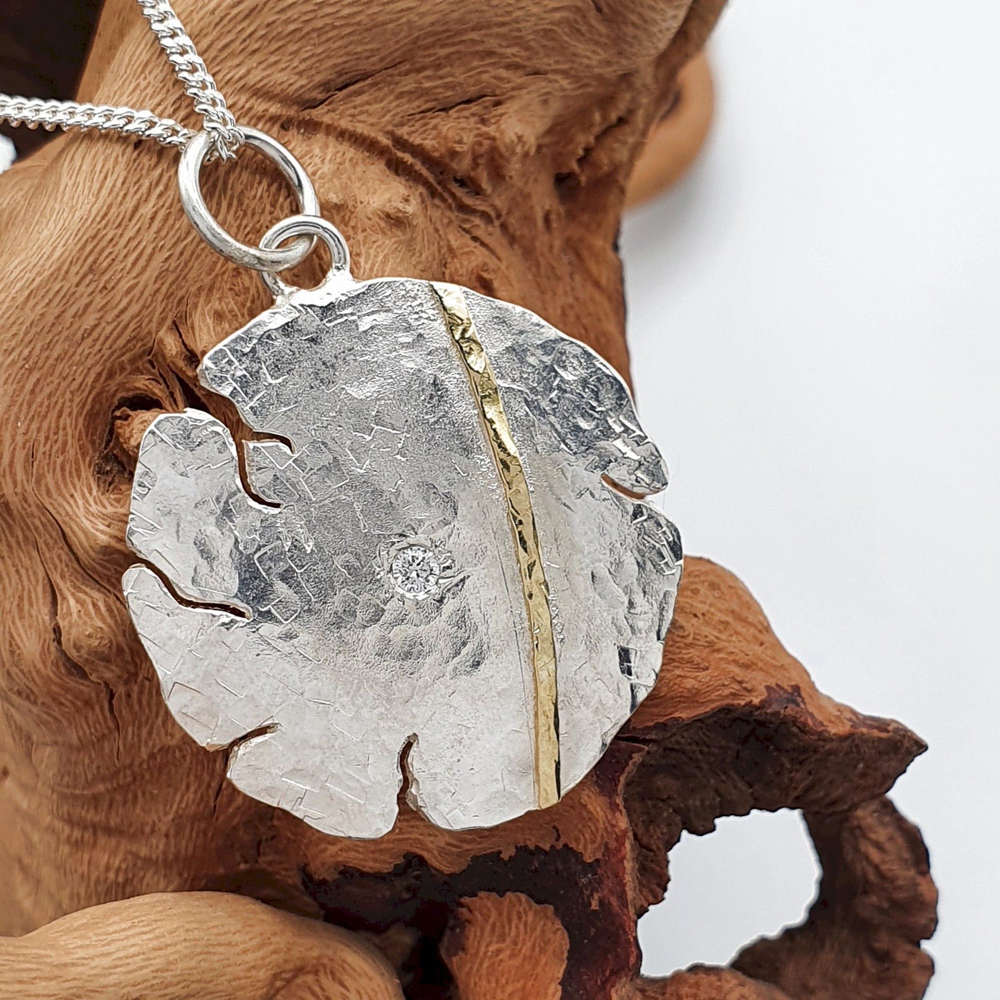 Diamond set silver and gold pendant, Fracture design Pendants Pendant 