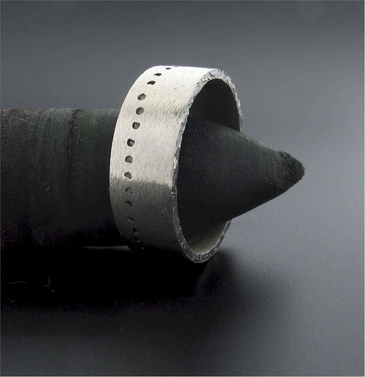 Mens 8mm flat silver wedding ring, Snow Track handmade original design - Cumbrian Designs