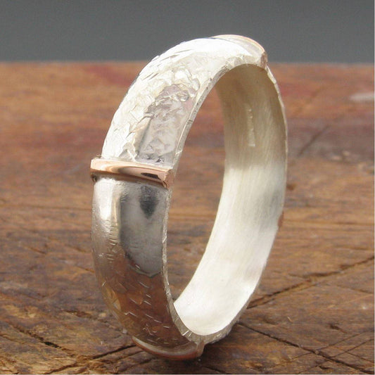 Rustic mans 6mm wedding ring, rose gold, silver Lakeland Mine White design - Cumbrian Designs