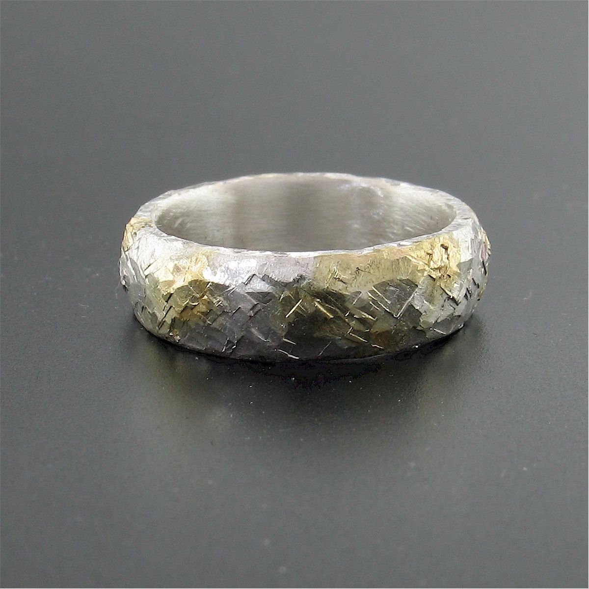Silver Morning View court wedding ring with rustic hammered surface. Original design 5mm handmade band - Cumbrian Designs