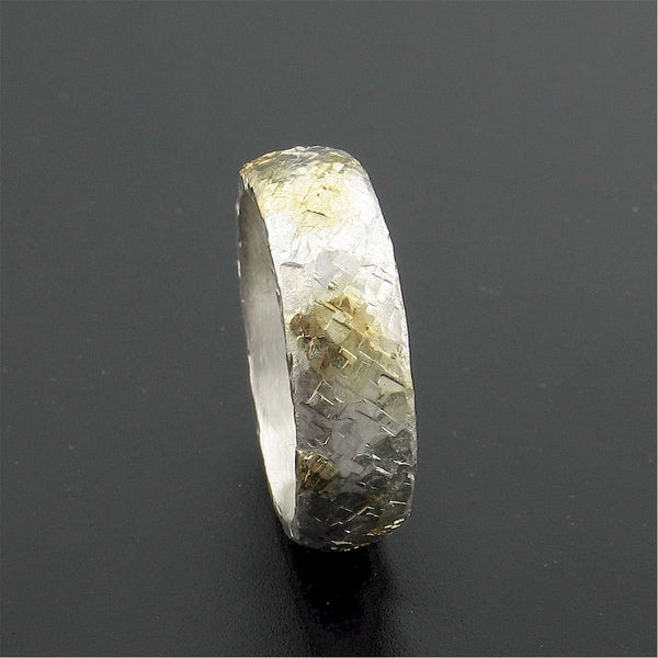Silver Morning View court wedding ring with rustic hammered surface. Original design 5mm handmade band - Cumbrian Designs