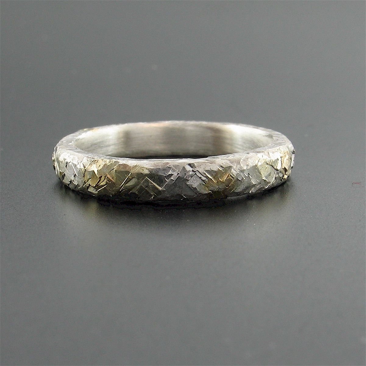 Silver and gold hammered thin wedding ring, Morning View design. - Cumbrian Designs