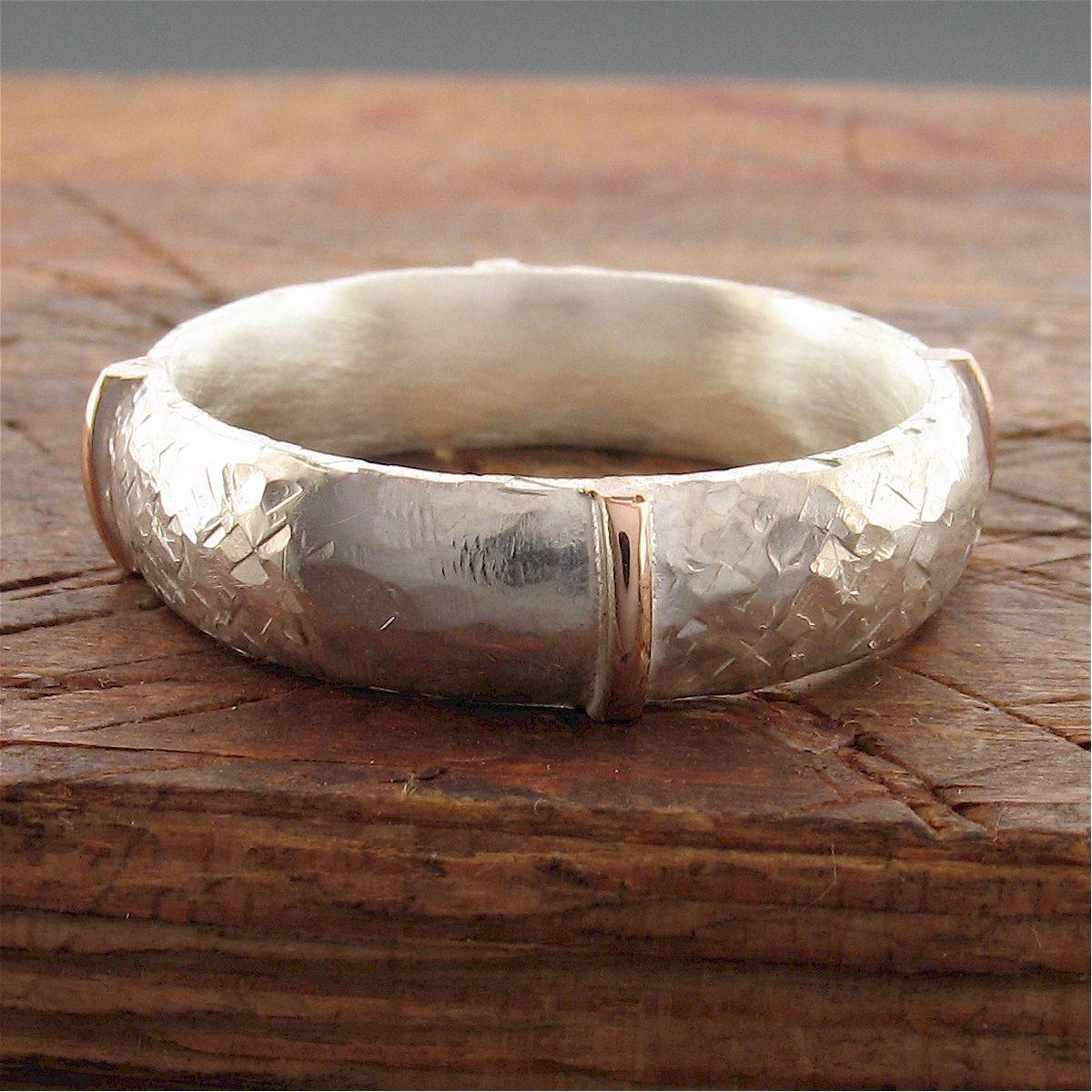 Rustic mans 6mm wedding ring, rose gold, silver Lakeland Mine White design - Cumbrian Designs