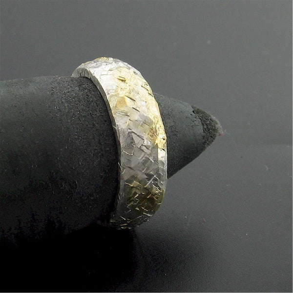 Silver Morning View court wedding ring with rustic hammered surface. Original design 5mm handmade band - Cumbrian Designs