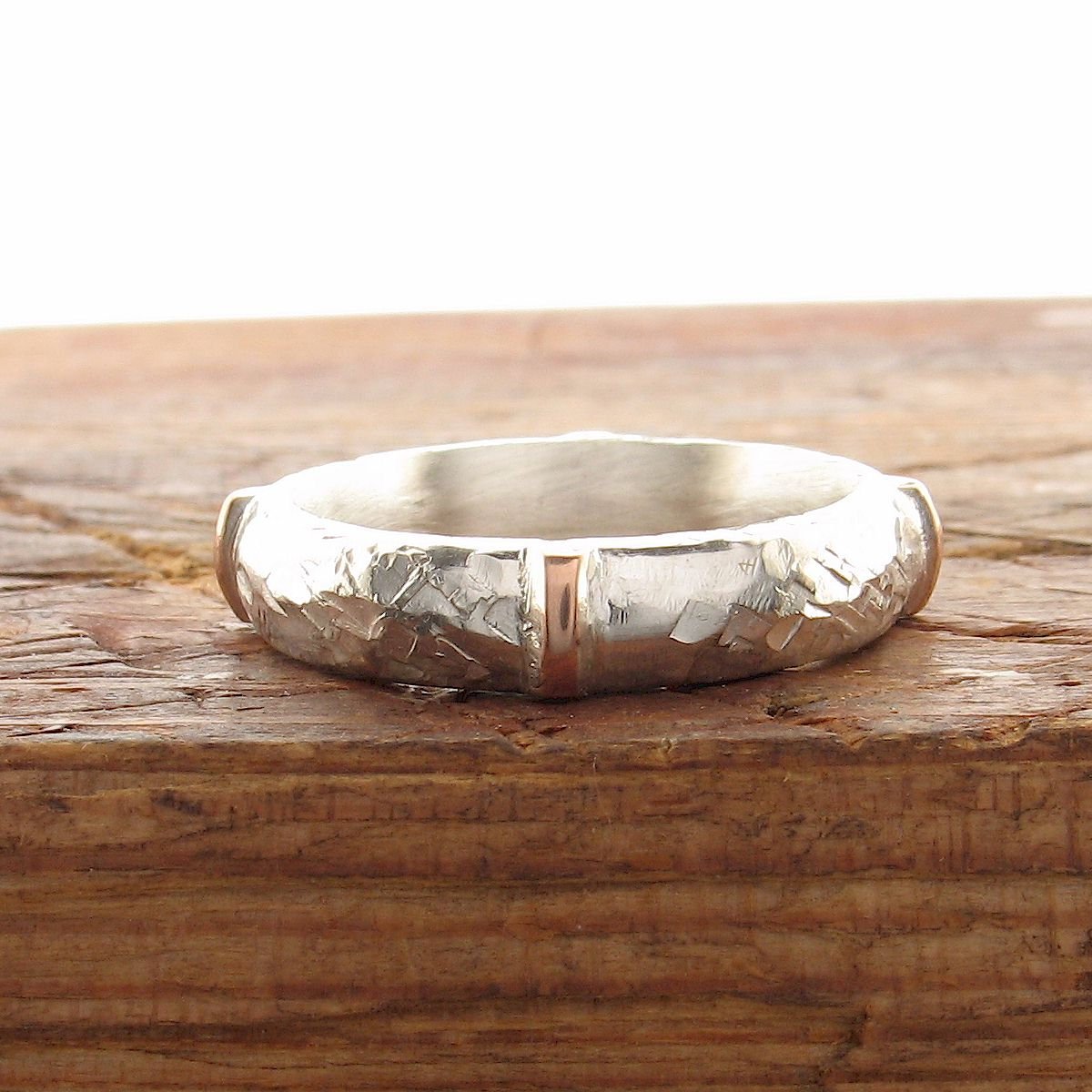 Rustic 4mm wedding ring in rose gold and silver, Lakeland Mine White design - Cumbrian Designs