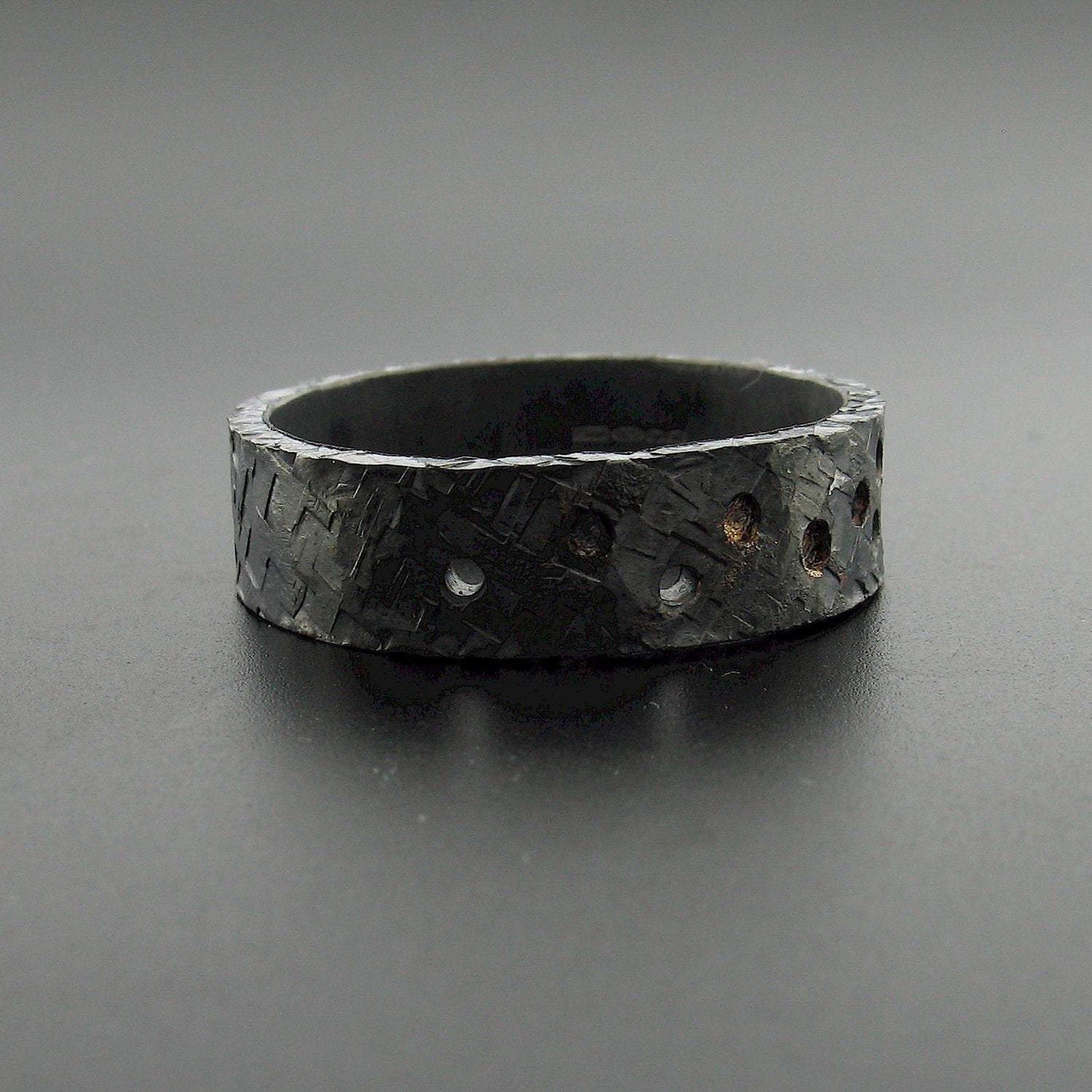 Black hammered wide wedding ring Night Stars design. - Cumbrian Designs