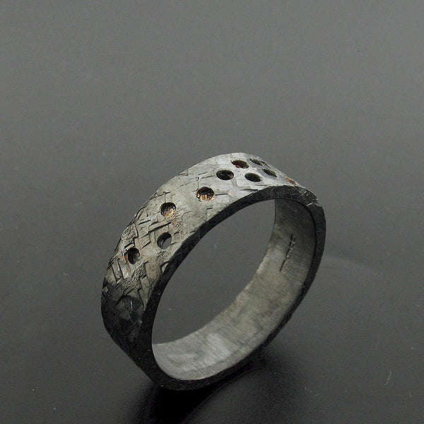 Black hammered wide wedding ring Night Stars design. - Cumbrian Designs