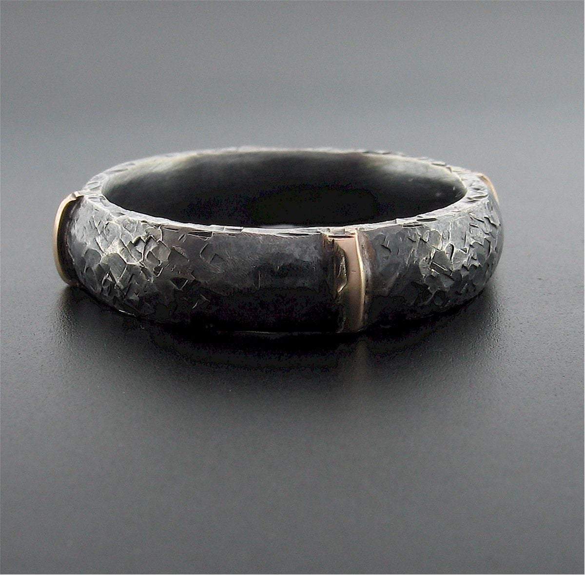 Mens black silver & rose gold wedding ring Lakeland Mine design. - Cumbrian Designs
