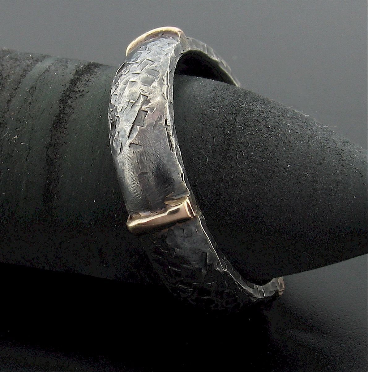 Mens black silver & rose gold wedding ring Lakeland Mine design. - Cumbrian Designs