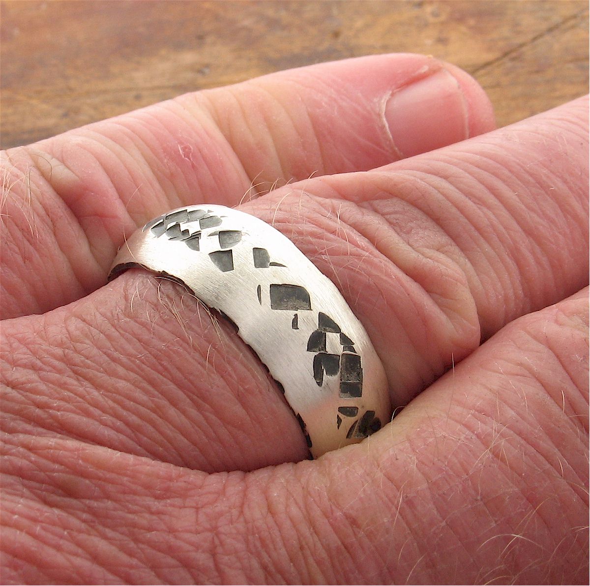 Rustic mens engagement ring, Lakeland Path commitment, statement design band.