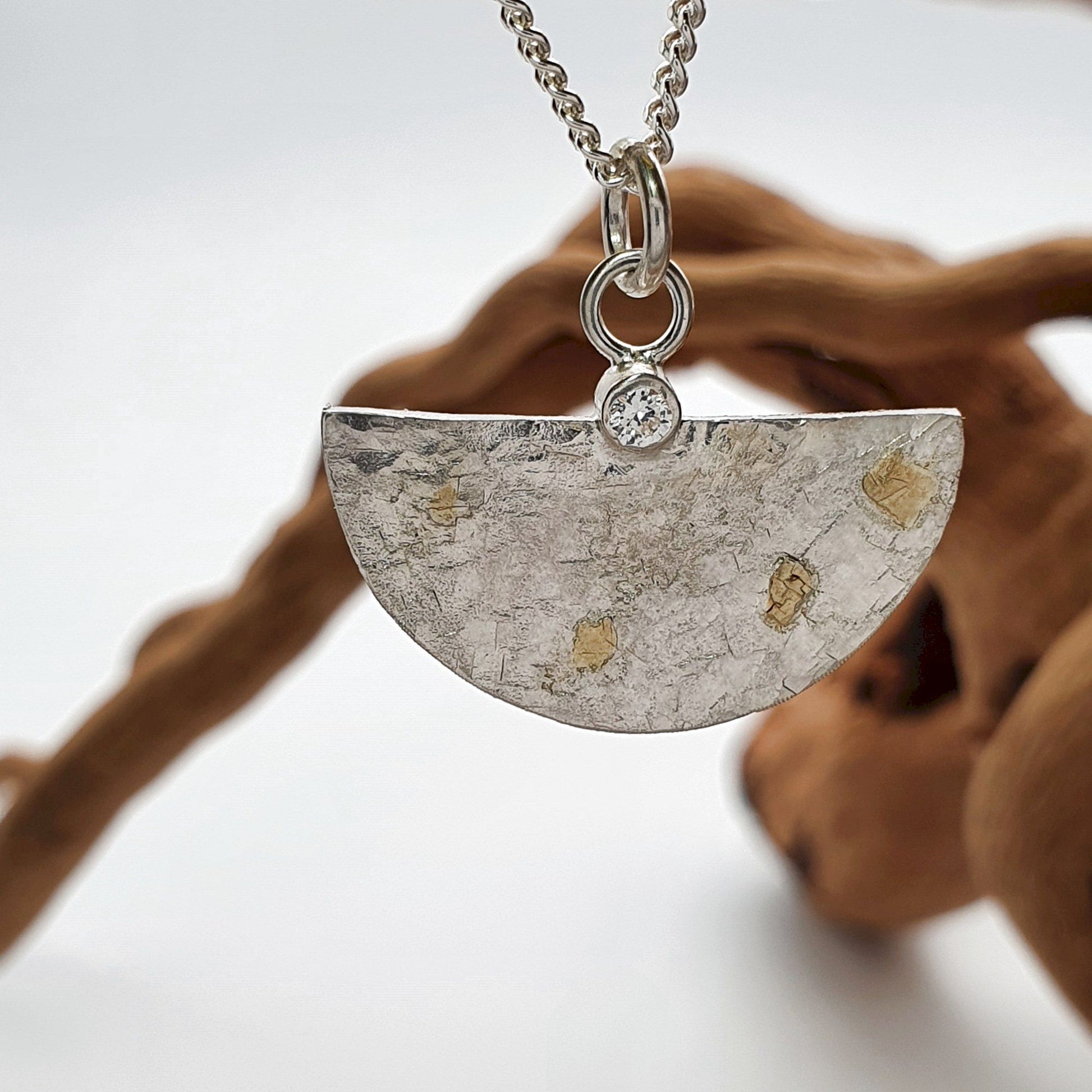 Diamond set silver and gold pendant, Morning View half circle design Pendants Pendant 