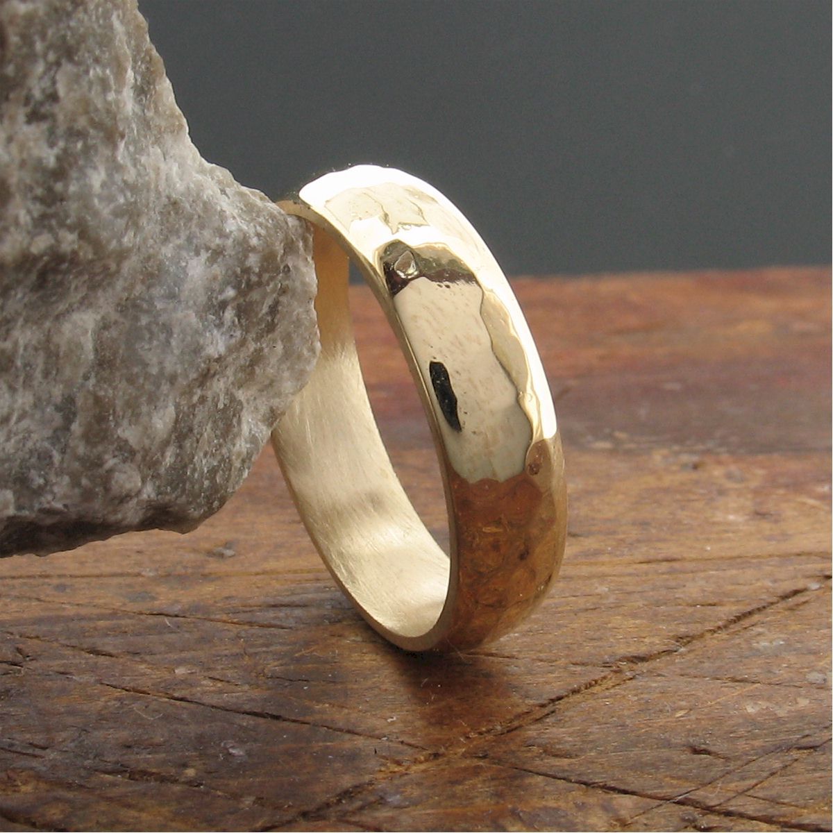 Gold broad wedding ring, Pebble design - Cumbrian Designs
