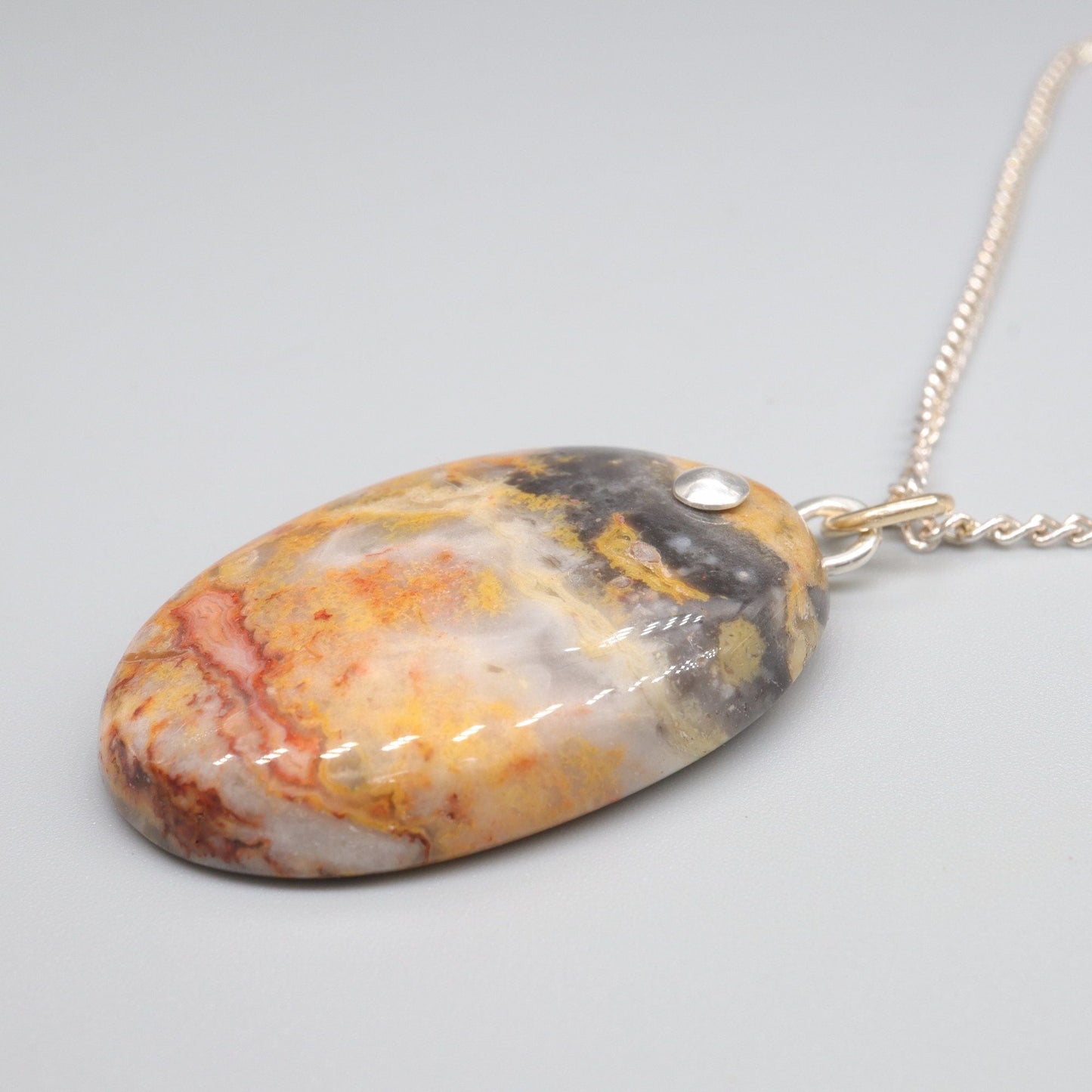 Orange Lace Agate oval drop handmade silver necklace - Gretna Green Wedding Rings