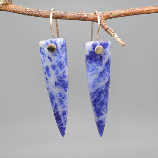 Blue Sodalite drop earrings handmade with yellow gold fittings - Gretna Green Wedding Rings