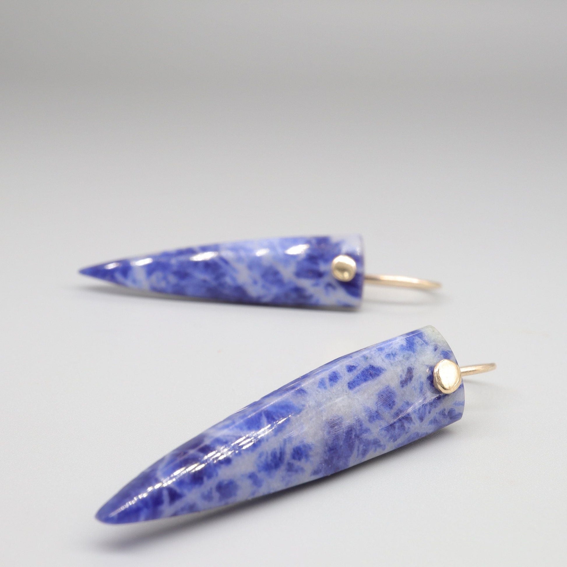 Blue Sodalite drop earrings handmade with yellow gold fittings - Gretna Green Wedding Rings