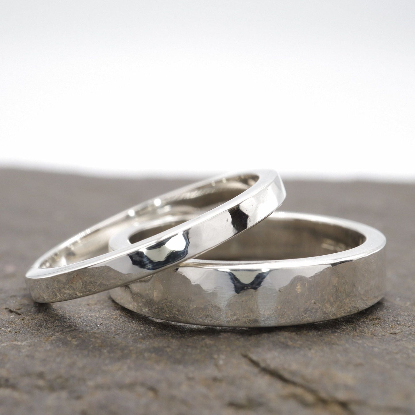 Water Ripples set, 2mm and 4mm wedding ring silver design.
