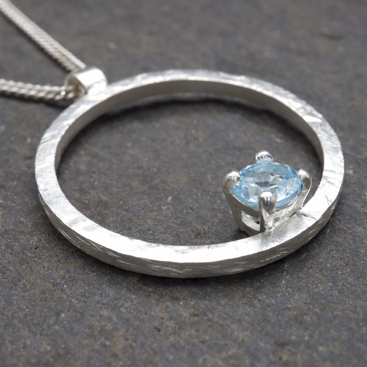 Circle handmade blue topaz Pendant  - Fells and Lakes range