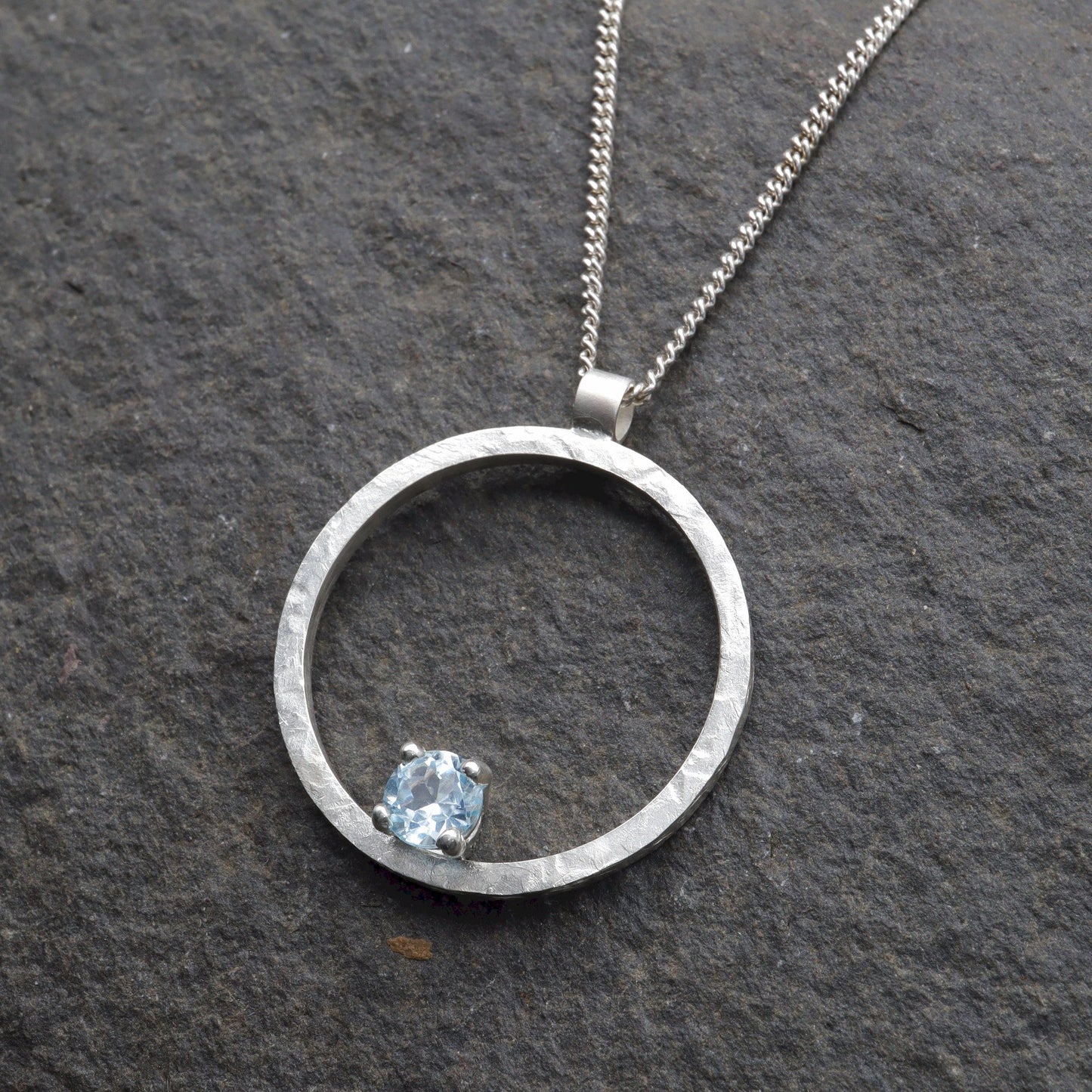 Circle handmade blue topaz Pendant  - Fells and Lakes range