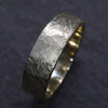 Yellow gold broad wedding ring - rustic flat hammered textured band - Windermere design.